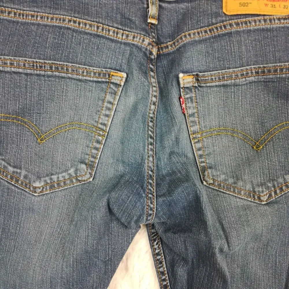 Levi's Mens Jeans 502 Taper Fit‎ Denim Blue Medium Wash Whiskering 31x32